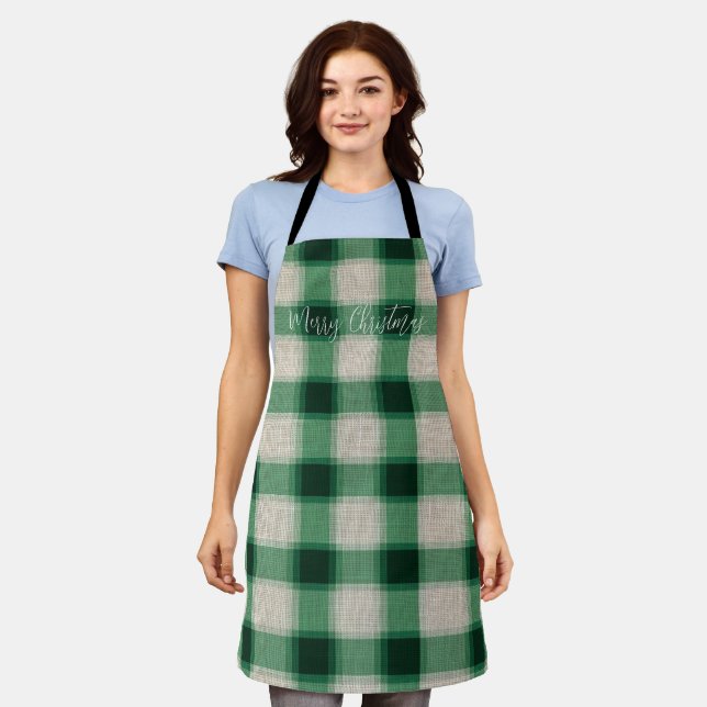 Green Cream Plaid Apron (Worn)