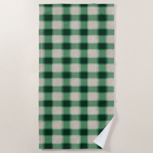 Green Cream Plaid Beach Towel