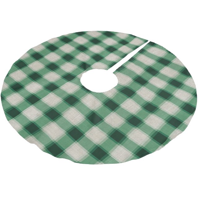 Green Cream Plaid Brushed Polyester Tree Skirt (Angled)
