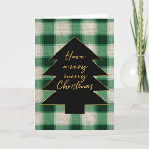 Green Cream Plaid Christmas Tree Holiday Card