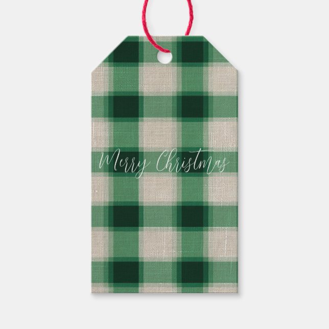 Green Cream Plaid Gift Tags (Front)