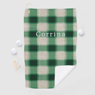 Green Cream Plaid Golf Towel