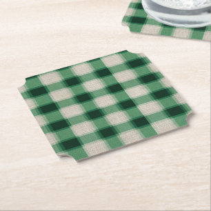 Green Cream Plaid Paper Coaster