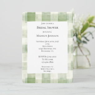 Green Cream Plaid Stripes Bridal Shower Invitation
