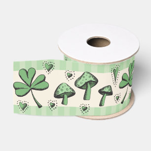 Green & Cream Shamrocks Hearts and Mushrooms 3" Grosgrain Ribbon