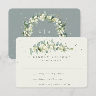 Green/Cream Snowberry+Eucalyptus Stem Wedding RSVP Card