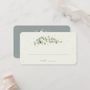 Green/Cream Snowberry+Eucalyptus Wedding Flat Place Card
