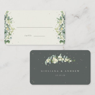 Green/Cream Snowberry+Eucalyptus Wedding Flat Place Card