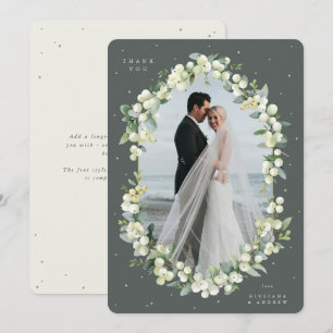 Green/Cream Snowberry+Eucalyptus Wedding Photo Thank You Card