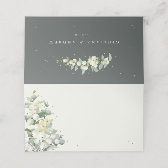 Green/Cream Snowberry+Eucalyptus Wedding Place Card (Outside Unfolded)