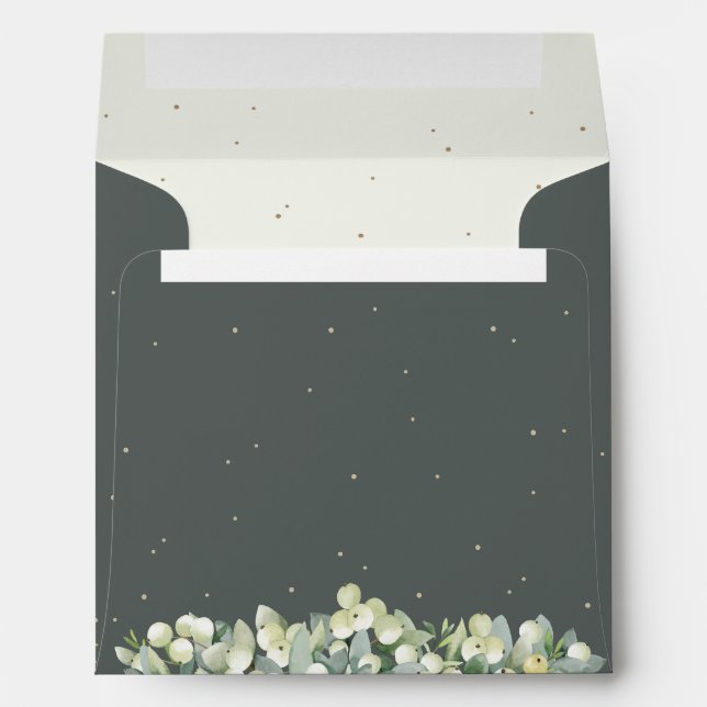 Green/Cream Snowberry+Eucalyptus Wedding Square Envelope (Back (Bottom))