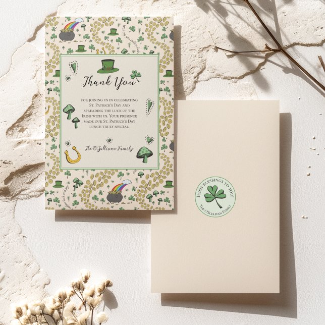 Green & Cream St Patricks Day Irish Thank You Card (This fun cream St. Patrick's Day Thank You card has a customizable Photo, Thank You message and Name)