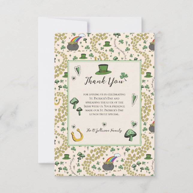 Green & Cream St Patricks Day Irish Thank You Card (Front)