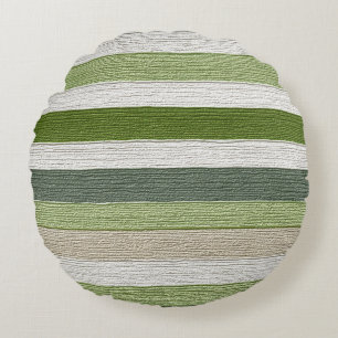 Green & Cream Striped Pattern Round Pillow
