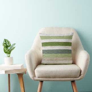 Green & Cream Striped Pattern Throw Pillow