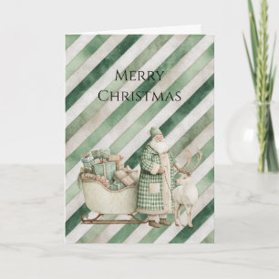 Green Cream Stripes Christmas Tree Card