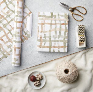 Green Cream Tan Abstract Stripes Wrapping Paper