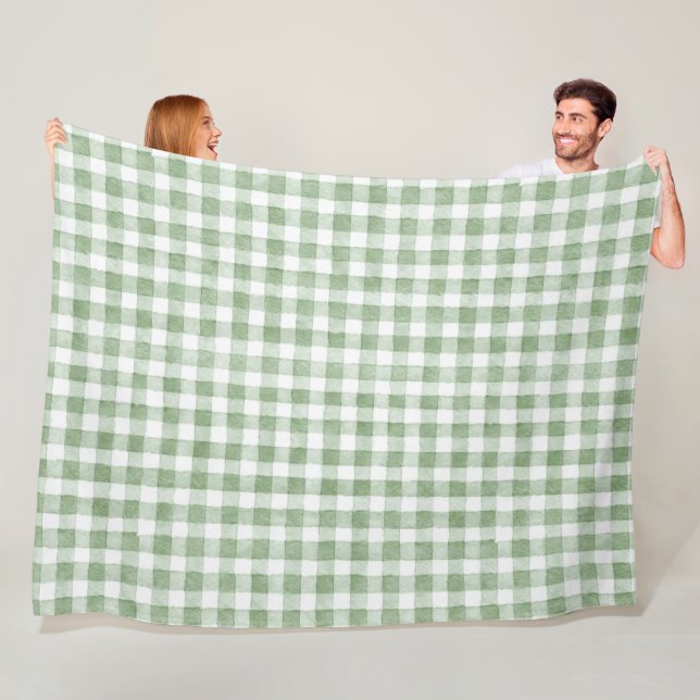 Green Cream White Plaid  Fleece Blanket (In Situ)