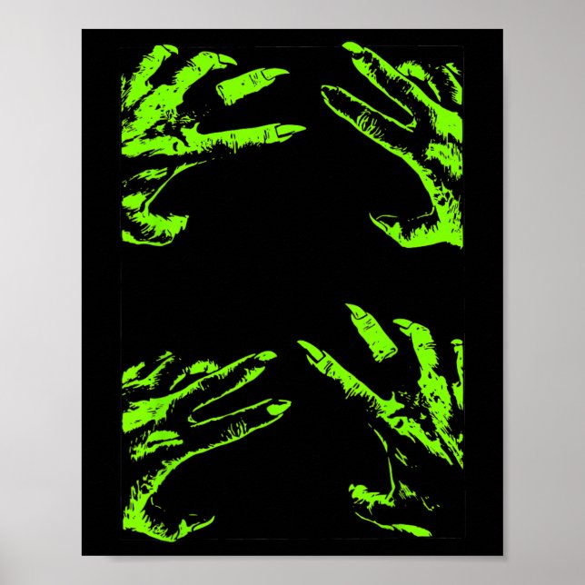 Green Creepy Halloween Zombie Hands Clawing Graphi Poster (Front)