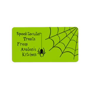 Green Creepy Spider Halloween Treats Baking Label