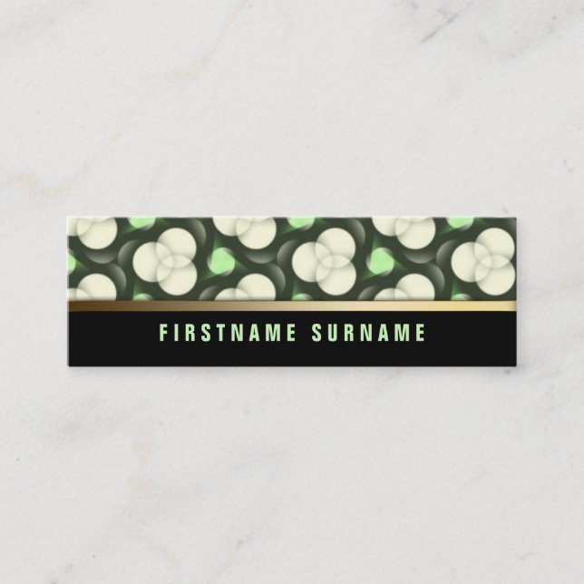 Green Creme Circles Pattern | Black Mini Biz Cards (Front)
