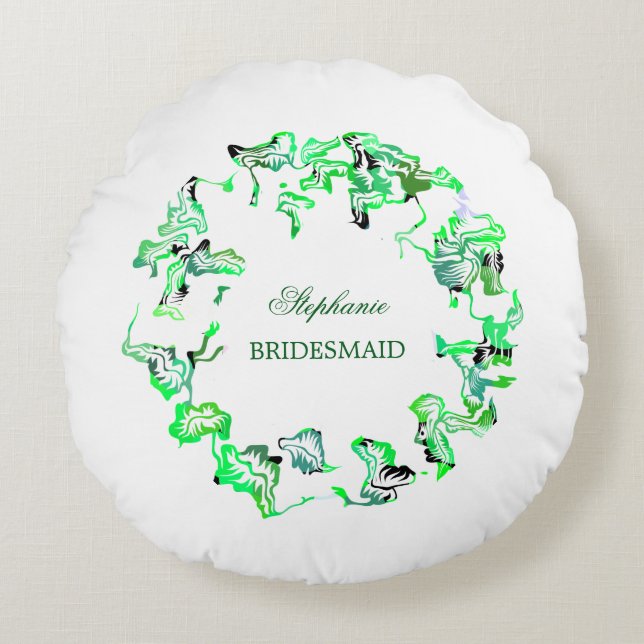 Green Crest Custom Name Weddings Bridesmaid Favour Round Pillow (Front)