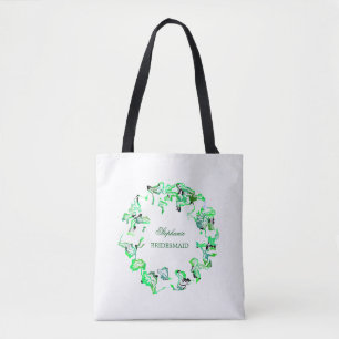 Green Crest Custom Name Weddings Bridesmaid Favour Tote Bag