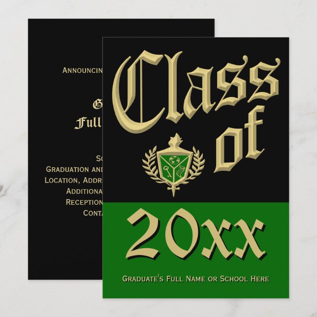 Green Crest Graduation Announcement (Front/Back)