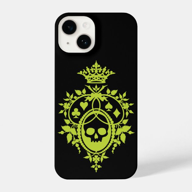 Green Crest with Skull and Cardsuits iPhone Case (Back)