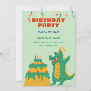 Green crocodile birthday party invitation
