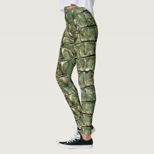 Green Crocodile Leather Pattern Leggings