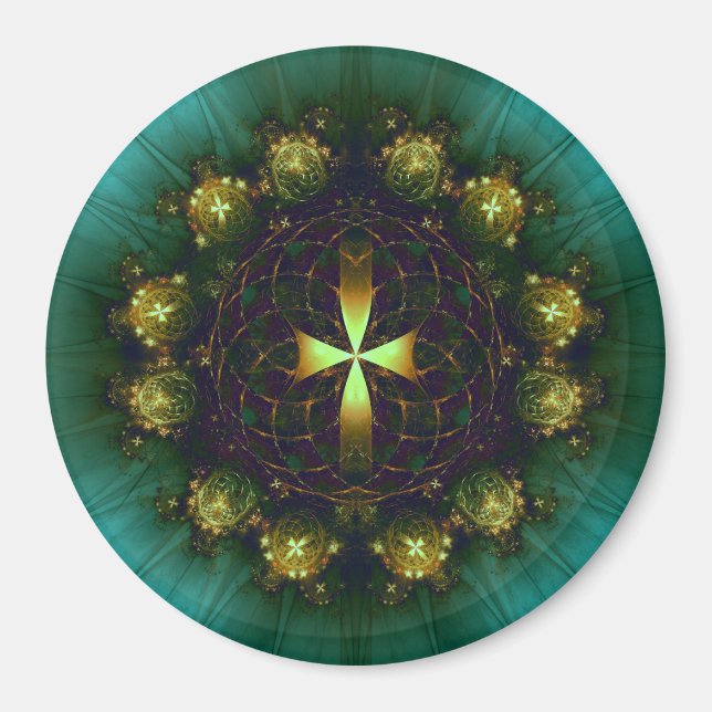 Green Cross Mandala Magnet (Front)
