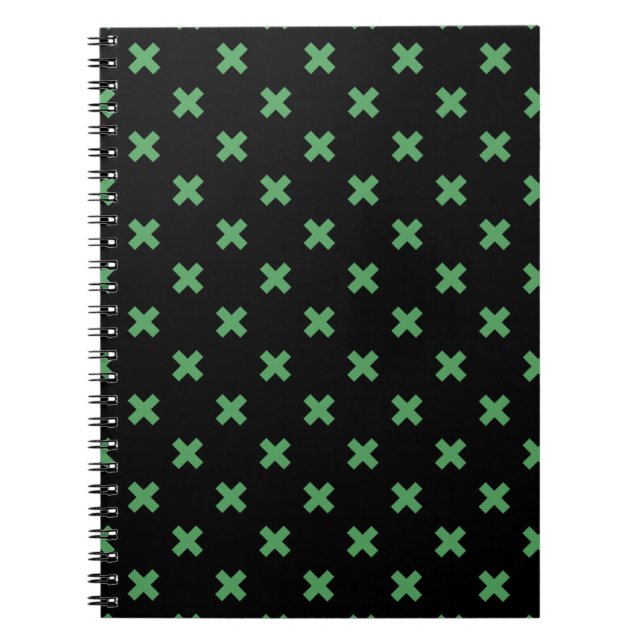Green cross stitches on black notebook (Front)