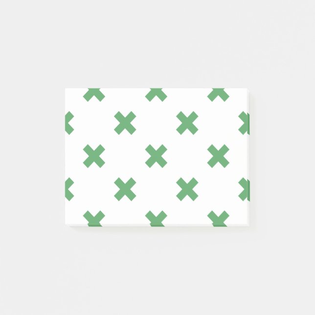 Green cross stitches on white post-it notes (Front)