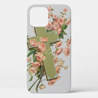 Green Cross With Pink Flowers iPhone 12 Case