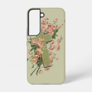 Green Cross With Pink Flowers Samsung Galaxy Case