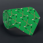 Green Crossed Hockey Sticks and Puck Tie<br><div class="desc">Green Crossed Hockey Sticks and Puck tie</div>