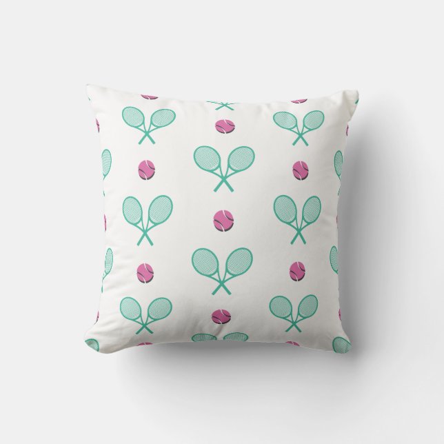 Green Crossed tennis rackets white Throw Pillow (Front)
