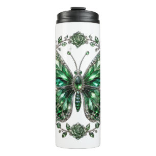 Green Crystal Butterfly Floral Frame Thermal Tumbler