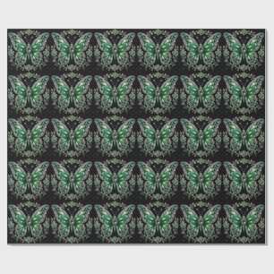 Green Crystal Butterfly Floral Frame Wrapping Paper