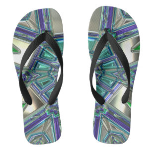Green Crystal Fractal Flip Flops