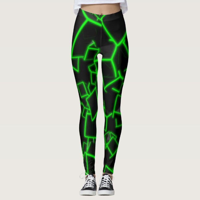 Green Cubs Abstract Background Leggings (Front)