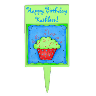 Green Cupcake Cake Pick Topper Personalized