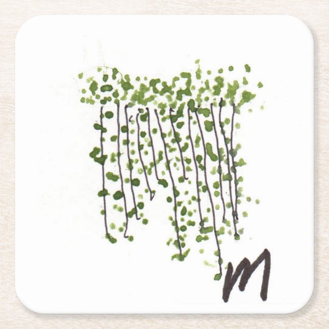 Green Curtain Square Paper Coaster (Front)