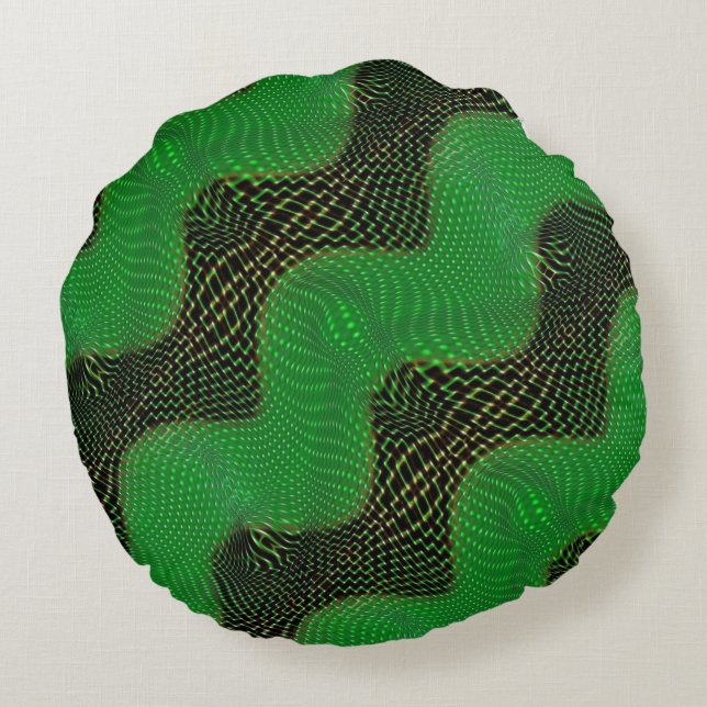 Green curve and clear points on dark background round pillow (Back)