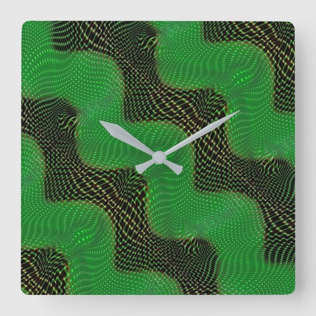 Green curve with lines and circles upon dark square wall clock (Front)