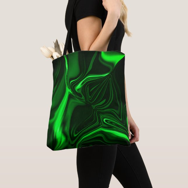 Green curves,folded nickel-plated, dark background tote bag (Close Up)