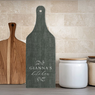 Green   Custom Botanical Your Name's Kitchen Cutting Board