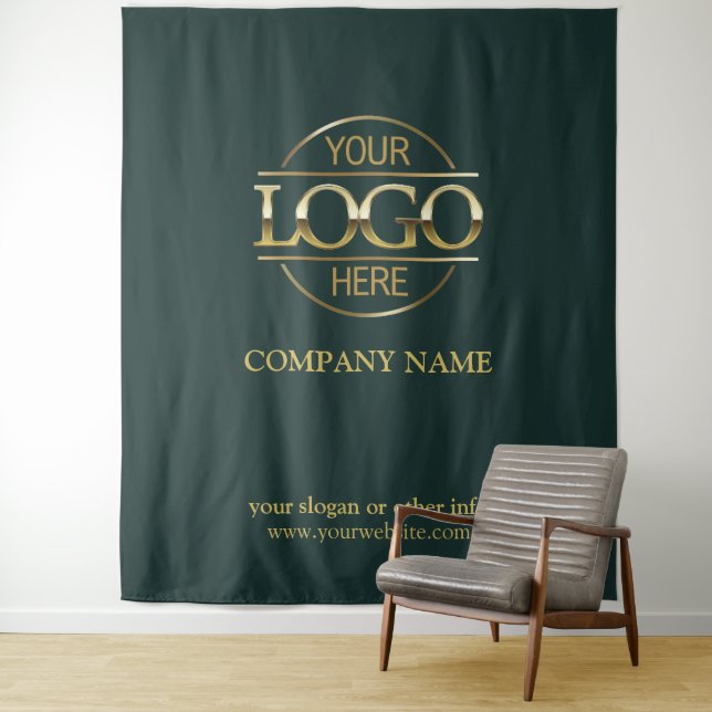 Green Custom Business Logo Trade Show Backdrop Tapestry (In Situ)