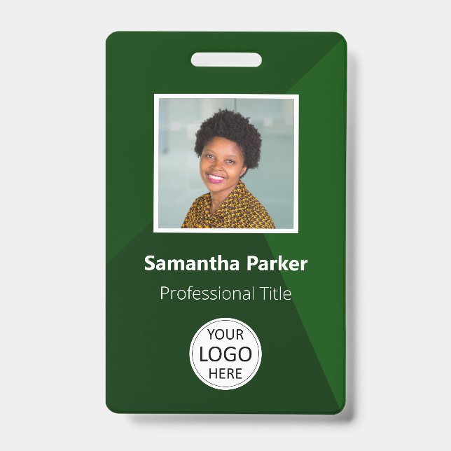 Green Custom Employee - Photo ID, Logo, Bar Code Badge (Front)
